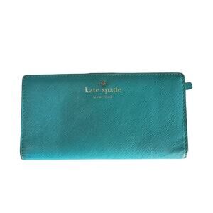 Kate Spade Tiffany Blue Slim Leather Snap Bifold Mikas Pond Stacy Wallet, EUC